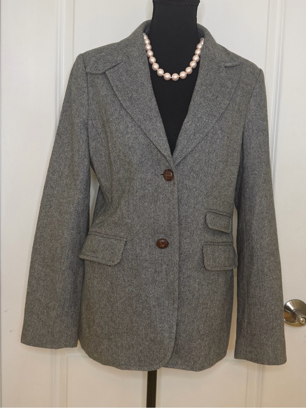 Vintage Land’s End Women's Gray Herringbone Tailored Blazer Jacket, size 6